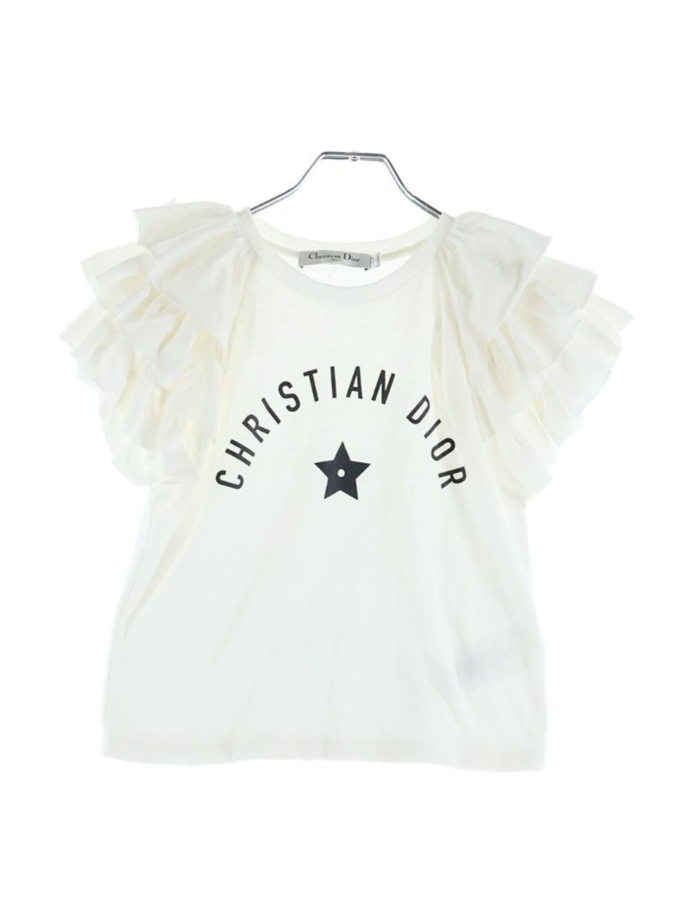 Dior Logo Ruffle T-Shirt White Cotton